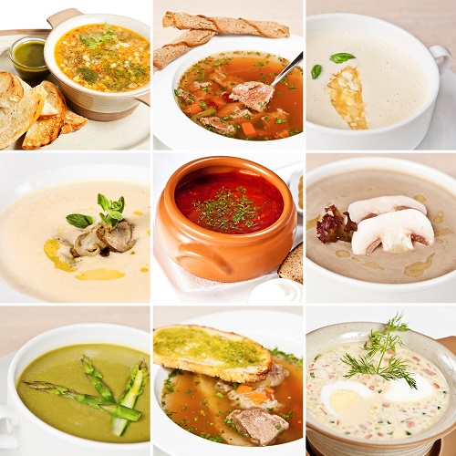 collage of soups